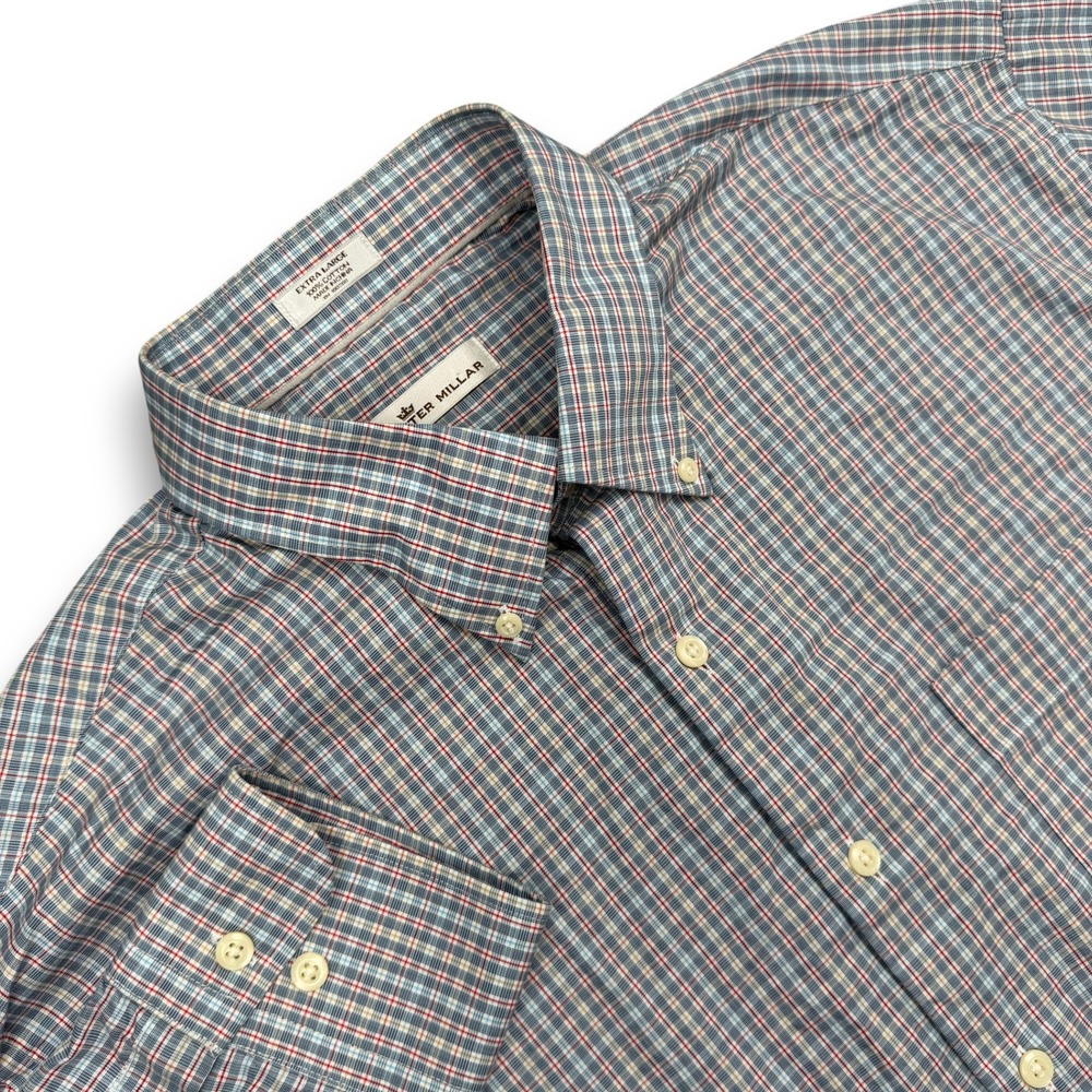 Peter Millar Shirt Mens XL Blue Plaid Classic Long Sleeve Casual Button Down